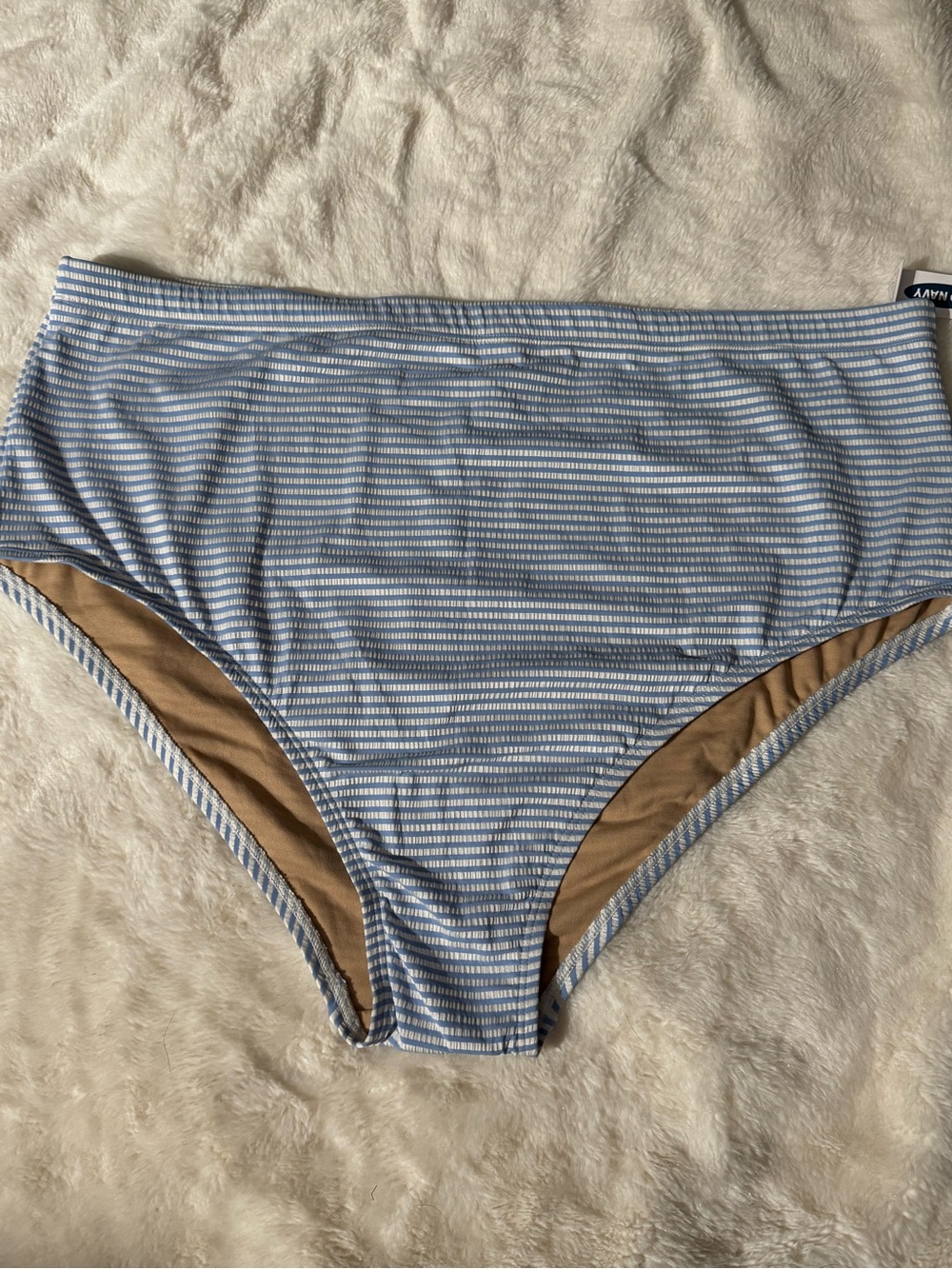 Old Navy Light Blue and White Striped High-Waist Swim Bottom